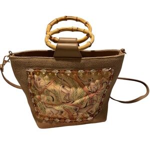 Bueno Beaded design (on one side) FUN tote/purse with bamboo handles